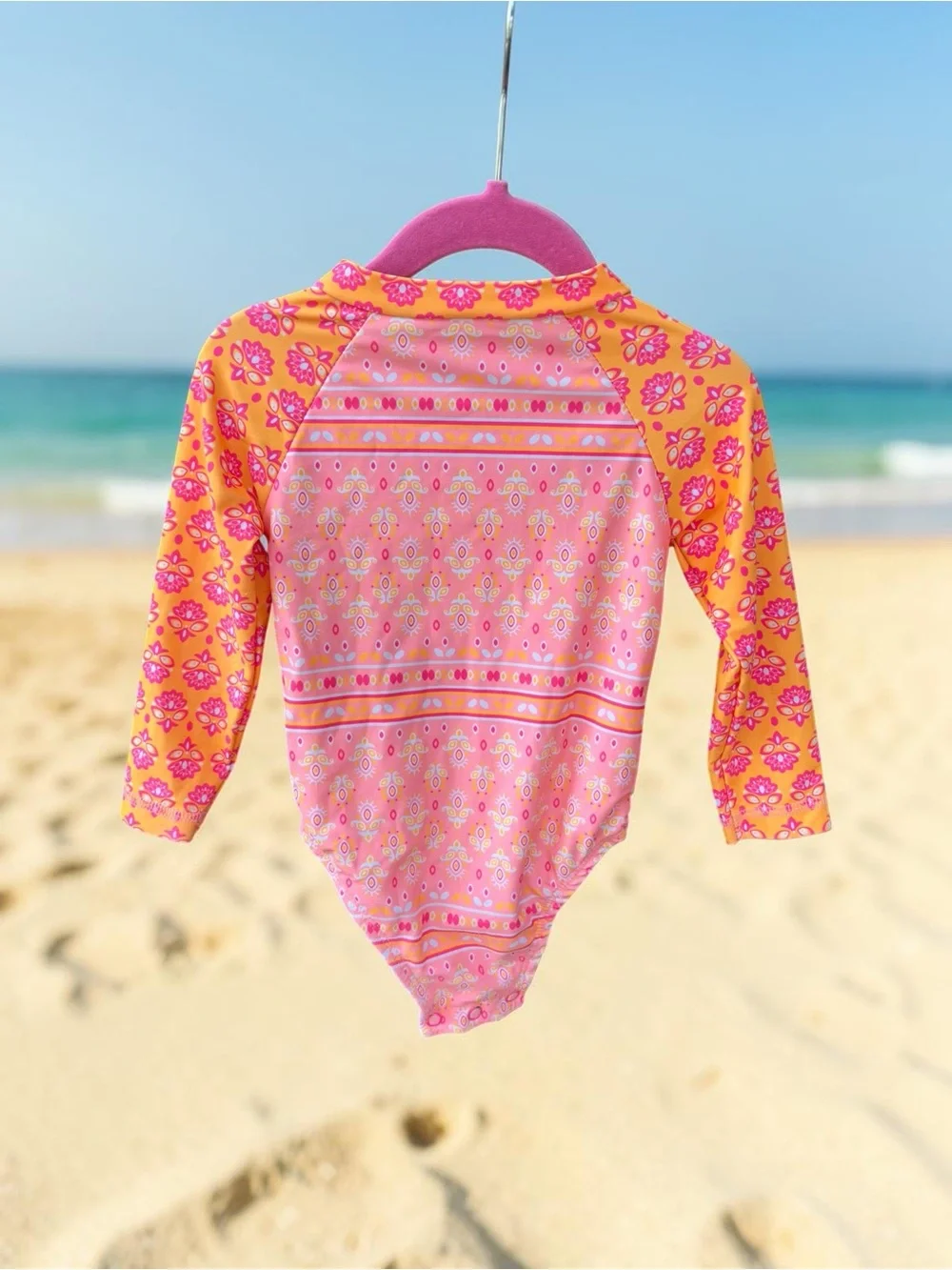 Nicole Miller Pink & Orange Girls' Long-Sleeve Rashguard Suit